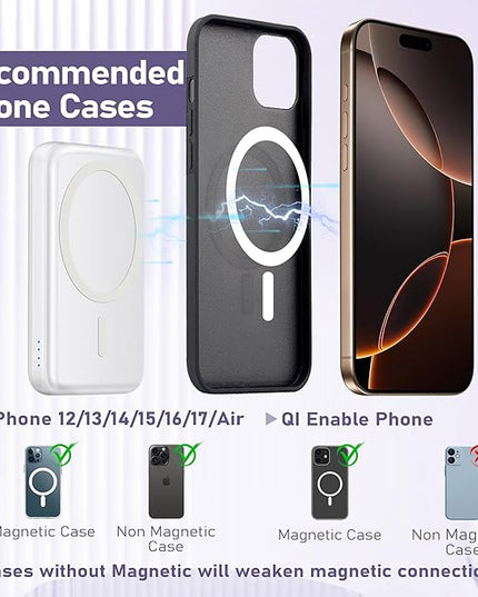 3 in 1 Wireless Charging Station: 5000mAh Removable Power Bank Charger Stand for Phone/Watch/Air Pods - Portable Magnetic Battery Pack for Air 17 16 15 14 13 12 Series White