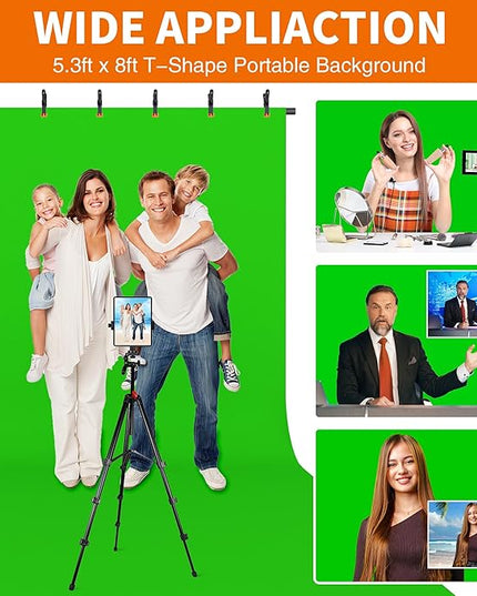 Portable T-Shape Backdrop Stand Support Kit 8x5.3ft, Adjustable Photography Green Screen Backdrop Stand for Parties, Photography Videography Studio (8×5.3Ft)