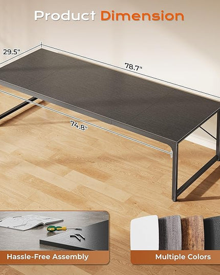 PRAISUN 78.7 X 29.5 Inch Computer Desk with Deeper Desktop, Long Gaming Office Writing Work Desk for Home Office, Study, Bedroom, Work from Home, Metal Frame, Black