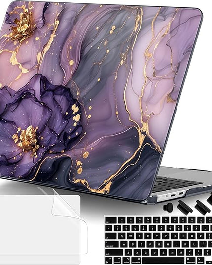 DONGKE for M4 MacBook Air 13.6 Inch Case 2025 2024 2023 2022 Model A3240 A3113 A2681 M3 M2 Chip, Plastic Hard Shell Case Cover with Touch ID for MacBook Air 13 Inch M4 - Purple Hydrangea