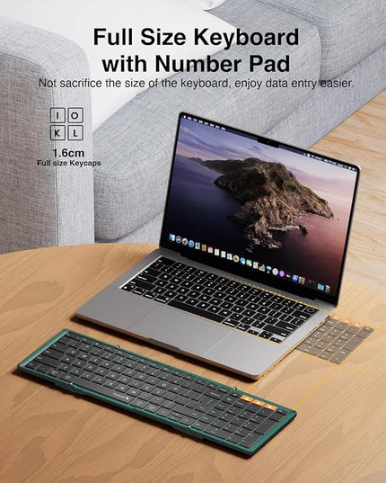 ProtoArc Foldable Bluetooth Keyboard, XK01 Full-Size Portable Wireless Keyboard for Travel, 105 Keys, 0.65" Keycaps, Multi-Device Sync for iPad Tablet Smartphone Laptop PC Windows iOS Android, Green