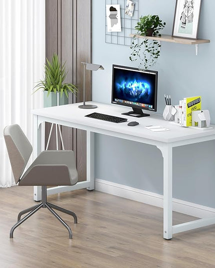 NSdirect Large Office Desk for Home Office, Large 63” Computer Desk Table, Wide Writing Study Desk for 2 Person, Metal Sturdy Frame Thicker Steel Legs,Warm White