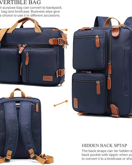 CoolBELL Convertible Backpack Messenger Shoulder Bag Laptop Case Handbag Business Briefcase Multi-Functional Travel Rucksack Fits 15.6 Inch Laptop for Men/Women (Blue)