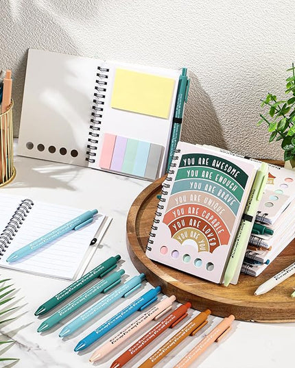 Janlaugh 60 Pcs Mental Health Gifts for Women Men Includes 30 Mental Health Journal 30 Inspirational Ballpoint Pen Self Care Notebook with Sticky Note Mood Tracker Boss Day Gifts for Coworker Employee