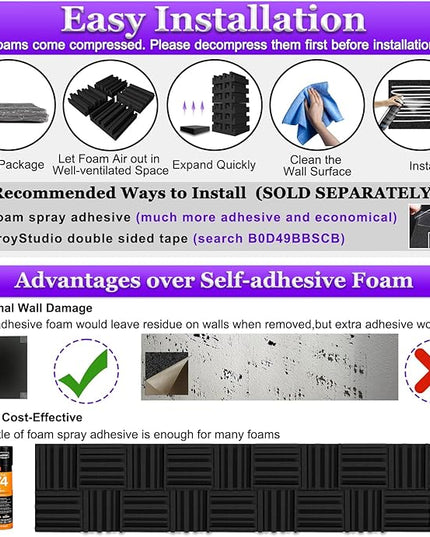 TroyStudio Thick Acoustic Foam Panels, 12 X 12 X 4 Inch 12 Pcs Broadband Sound Absorbing Foam, Dense Soundproof Padding Tile, Recording Studio Foam Absorber, Groove Decorative 3D Wall Ceiling Panel