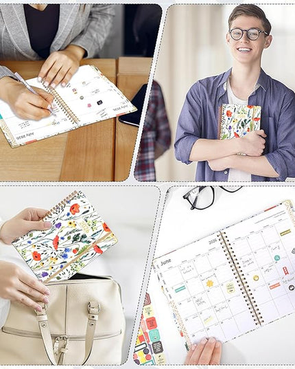 2026 Planner, Weekly and Monthly Planner, January 2026 - December 2026, Calendar Planner A5 (6.5" x 8.5") with Tabs, Inner Pocket for Home School Office Supplies, Red Flower