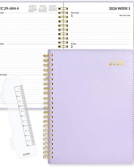 SUNEE 2026 Weekly & Monthly Planner 6.4"x8.5"- 12 Month (January 2026 - December 2026), Vegan Leather Cover, Pocket, Bookmark, Notes, Monthly Tab, Purple
