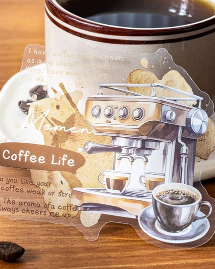AuriicLeaf Coffee Aesthetic PET Stickers, 60 Pcs Large Collage Ephemera for Scrapbooking, Journaling, DIY Crafting, and Art Supplies
