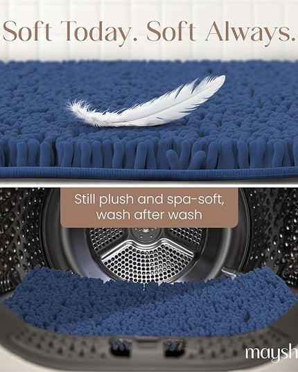 MAYSHINE Plush Shaggy Chenille Bath Mat | Extra Soft, Super Absorbent, Non-Slip Bathroom Rug | Fluffy Microfiber, Area Rug Sets for Bathroom Floor, Kitchen, Living Room | 39"x24" | Dark Blue