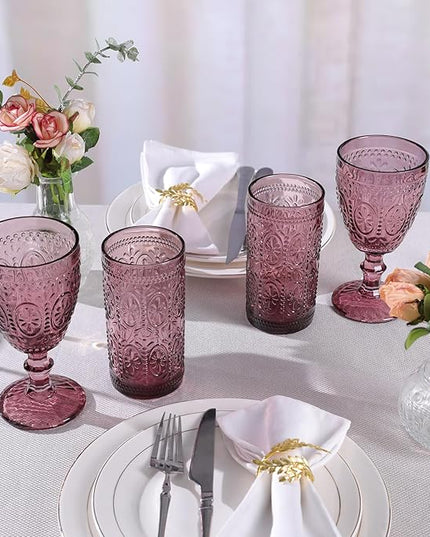 Purple Drinking Glasses Set of 4, Vintage Drinking Glasses, Colored Glassware Drinking, Highball Beverage Glasses Cup, Vintage Glassware Set for Water, Juice, Cocktail, Coffee