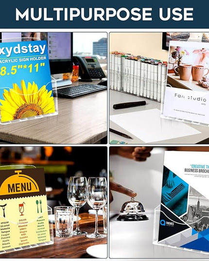 Acrylic Brochure Holder 8.5x11 Inches Slant Back Design, Clear Display Stand, Plastic Table Stand Sign Holder,Pamphlet Holder Flyer Holder, Acrylic Display Stand,for Office, Home, Store, 2 Pack