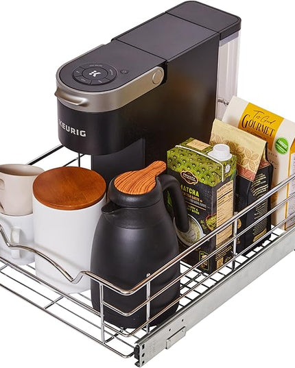 HOLDN’ STORAGE Heavy-Duty Premium Collection Pull Out Cabinet Organizer, Cabinet Drawer Slide Outs, Lifetime Limited Warranty - Basket Size 14" W x 21" D x 5" H, Anti-Rust Chrome Finish | Heavy-Duty, Premium Collection, Slide Out Caddy, Anti-Rust