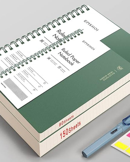 EMSHOI A4 Spiral Notebook College Ruled, 11.2" X 8.27", 150 Sheets/300 Pages, 100gsm Thick Lined Journal, Waterproof Softcover, Twin-Wire Binding, for School Work Business Writing, Gifts - Green