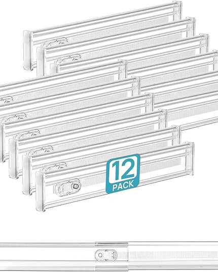 Vtopmart 12 Pack 2.36" Short Upgrade Drawer Dividers for Kitchen Drawer, 12.8"-22.3" Expandable Kitchen Drawer Organizer, Clear Plastic Organizer Separator for Flatware, Utensil, Cutlery, Underwear