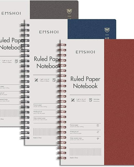 EMSHOI Lined Journal Spiral Notebook 7.48" x 10.15" - 3 Pack 480 Pages 100gsm Thick Paper, B5 Large Notebooks College Ruled, Plastic Hardcover Journals for Writing Women Men Work School Supplies