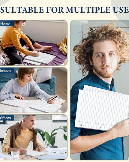 400 Sheets 8.5 x 11 Wide Ruled Paper, Loose Leaf Paper, 3 Hole Punch Paper 8.5 x 11 White Loose Leaf Notebook Paper for 3 Ring Binders, Lined Paper Wide Ruled, Writing Paper (4 Pack)