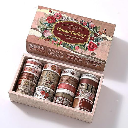 Auguro 18 Rolls Washi Tape Set for Crafts and Journaling DIY Vintage Floral Tape Scrapbooking Supplies washi Tape for journaling Decorative Tape for Crafts