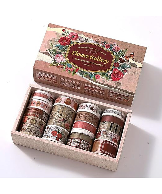 Auguro 18 Rolls Washi Tape Set for Crafts and Journaling DIY Vintage Floral Tape Scrapbooking Supplies washi Tape for journaling Decorative Tape for Crafts