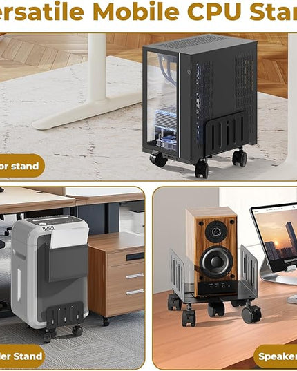 JOY worker Computer Tower Stand, 4.9 to 13.9 inch Wide Adjustable Mobile PC Cart with 5 Wheels, Steel Tower Floor Stand Holds Up to 66 lbs, Rolling Gaming CPU Holder Under Desk, Black