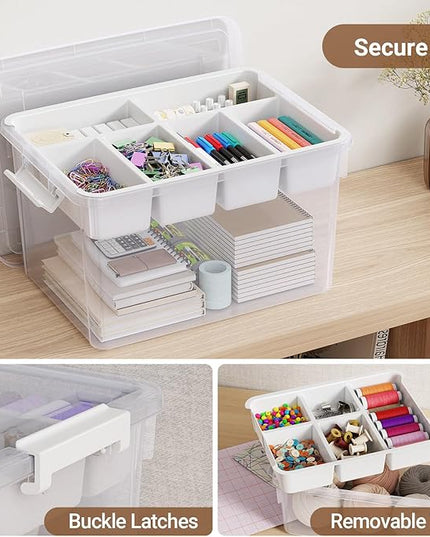 80Qt Large Stackable Storage Bins with Lids & Trays, Clear Plastic Latching Boxes Organizers with Dividers Portable 20Gal Containers for Arts & Crafts, Home and Car Trunk Organization, 2Pack