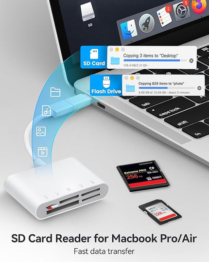 USB-A and USB-C to SD Card Reader, Trail Camera Card Adapter with SD MicroSD CF Compact Flash Memory Stick XD Picture 5 Slots for iPhone 15 16 iPad Mac MacBook Pro/Air Laptop Pc