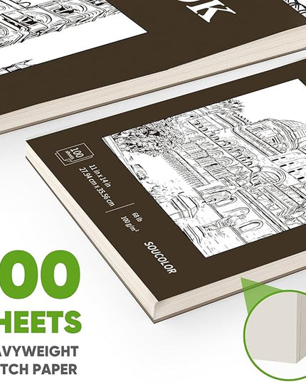 Soucolor 11" x 14" Large Sketchbook, 100 Sheets 68lb/100gsm Top Spiral Bound Large Sketch Pad, Acid Free Big Sketch Paper for Drawing, Illustration, Art Class