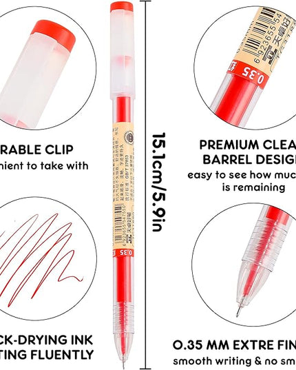 RIANCY 12 Pack Red Ink Japanese Style Stationery Gel Pens, 0.35mm Extra Fine Point Tip, Quick Dry No Smear No Bleed Pen, Smooth Writing Pens for Journaling Note Taking Office School Supplies