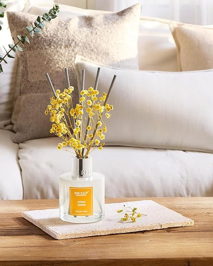 Airkeep Reed Diffuser Set,3.38 fl oz (100 ml) - Citrus Lemon Oil Diffusers with 8 Reed Sticks, Home Fragrance Reed Diffuser for Bathroom Shelf Decor