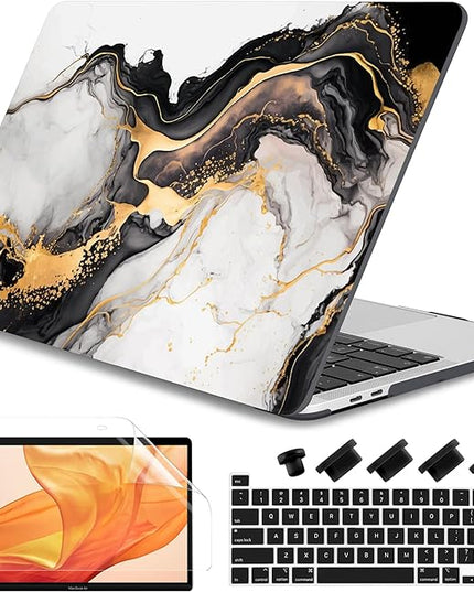 DONGKE Compatible with MacBook Pro 13 inch Case 2024 2023-2020 Release A2338 M2/M1 A2251 A2289 with Retina Display & Touch ID, Plastic Hard Shell & Keyboard Cover & Screen Film - Abstract Marble