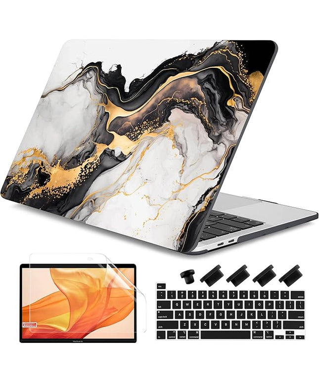 DONGKE Compatible with MacBook Pro 13 inch Case 2024 2023-2020 Release A2338 M2/M1 A2251 A2289 with Retina Display & Touch ID, Plastic Hard Shell & Keyboard Cover & Screen Film - Abstract Marble