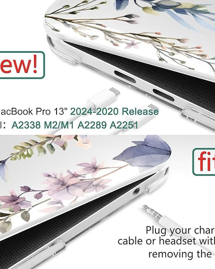 DONGKE Compatible with MacBook Pro 13 inch Case 2024 2023-2020 Release A2338 M2/M1 A2251 A2289 with Retina Display & Touch ID, Plastic Hard Shell & Keyboard Cover & Screen Film - Painting Floral