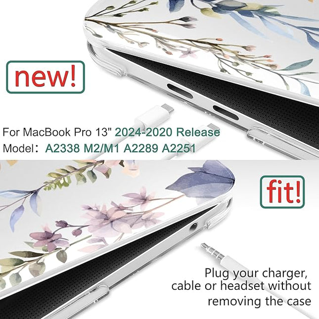 DONGKE Compatible with MacBook Pro 13 inch Case 2024 2023-2020 Release A2338 M2/M1 A2251 A2289 with Retina Display & Touch ID, Plastic Hard Shell & Keyboard Cover & Screen Film - Painting Floral