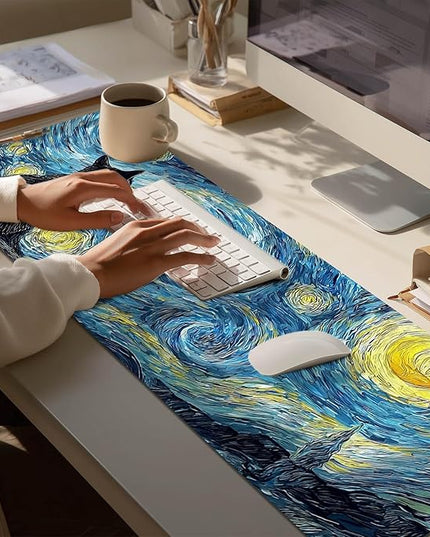 Black Cat XL Mouse Pad 31.5 x 11.8 Inch Gaming Mousepad Diatomite Large Keyboard Mouse Pad for Home and Office Desk Accessories with Night Sky Swirl Cat Silhouette Artwork