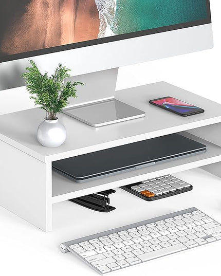 FITUEYES Monitor Stand - 2 Tier Computer Monitor Riser Shelf, Wood Desktop Stand for Laptop Computer Screen, Desk Organization, Office Supplies