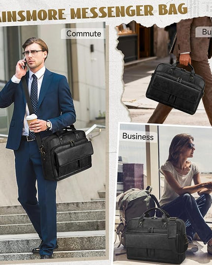 RAINSMORE Mens Laptop Bag PU Leather Messenger Bag 15.6 Inch Briefcase Vintage Computer Satchel Bag for Work Business