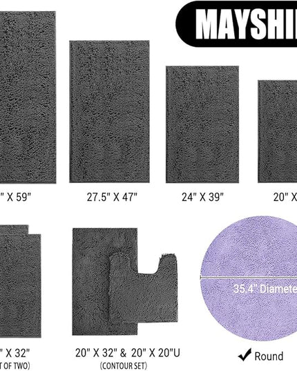 MAYSHINE Round Area Rug Set for Bathroom | Soft Plush Chenille Bath Mat, Water Absorbent Non-Slip Bathroom Rug | Washable Shag Carpet for Shower, Bedroom, or Home Décor | 36"x36" Round | Lavender