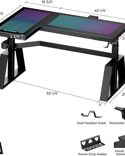 EUREKA ERGONOMIC Standing Desk, Gaming Table,Glass RGB, Height Adjustable Computer desks 60 Inch L Shaped Corner Music Studio Desk Workstation w Type-C Port,Cup Headset Holder,APP Control,Left