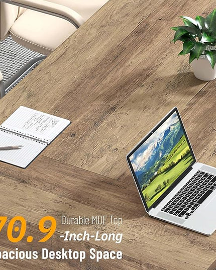 FOLUBAN 70.9" Computer Desk with Z-Shaped Legs, Industrial Work Executive Home Office Desk, Large 2 Person Gaming Study Desk Writing Table, Oak