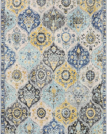 Lahome Moroccan Trellis Washable Small Area Rug, 3x5 Area Rug for Bedroom Living Room, Non-Slip Oriental Accent Throw Carpet for Kitchen Office Entryway Bathroom Office, Yellow/Aqua
