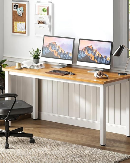 Need 54.3 Inch Large Computer Desk, Modern Simple Style Desk for Home Office, Basic Writing Table for Study Student, Teak White