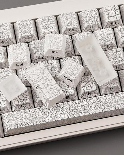 Tsungup Custom Keycaps, 123 Keys Ice Cracks Shine Through PBT Side Printed Keycaps 75 Percent,Cool White Keycap Set Cherry Profile Keyboard Key Caps for Cherry MX Mechanical Keyboards