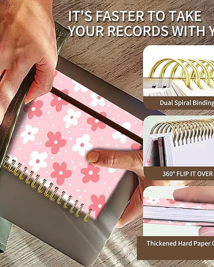 Cute Spiral Journal Notebook,A5 Hardcover Lined Journals for Women Girl 6 x 8.3 in,120 Pages Thick Paper,Cute College Ruled Writing Notebook for Gifts Office Work School (Pink Boho Flower)