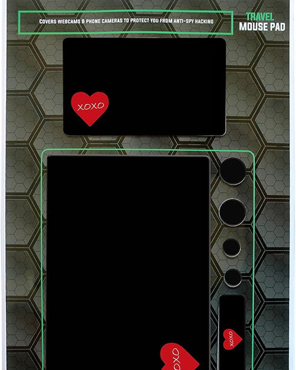 Mouse Pad Adhesive Bottom - Sticks to Any Surface - Portable - Webcam Covers and Screen Cleaner Included (Heart XOXO)