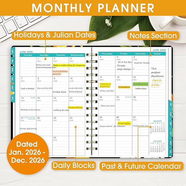 Ymumuda 2026 Planner, Daily Weekly Monthly Planner, 2026 Calendar Planner (Jan 2026 - Dec 2026), 8.4" x 6.3", Teacher School Student Work Agenda with Tabs, Ideal for School Office Supplies