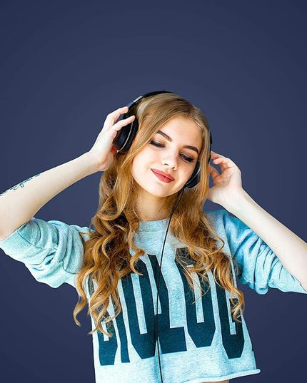 LORELEI X6 Over-Ear Headphones with Microphone, Lightweight Foldable & Portable Stereo Bass Headphones with 1.45M No-Tangle, Wired Headphones for Smartphone Tablet MP3 / 4 (Dark Blue)