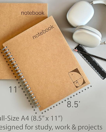 le vent 2 pack Grid Paper Large Spiral Notebook 8.5 x 11 with 100gsm Thick Paper - Square Graph Quad Ruled Notebooks for Math, Science, Engineering - 200 Pages of Lay Flat, Ink Proof Paper - A4