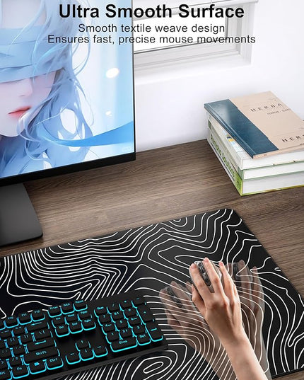 TopMade Mouse Pad with 15W Fast Wireless Charging, 31.5"x15.75" XXL Large Gaming Waterproof Desk Pad with Ultra-Smooth Surface, Non-Slip Base, Computer Desk Mat, Black Topographic Map #1