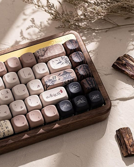 Akko Mechanical Gaming Keyboard with Walnut Wooden Case, MU01 Mountain Seclusion 65% 68-Key RGB 2.4G Wireless/Bluetooth/Wired Hot-swappable Keyboard with PBT Dye-Sub Keycaps for Mac & Win