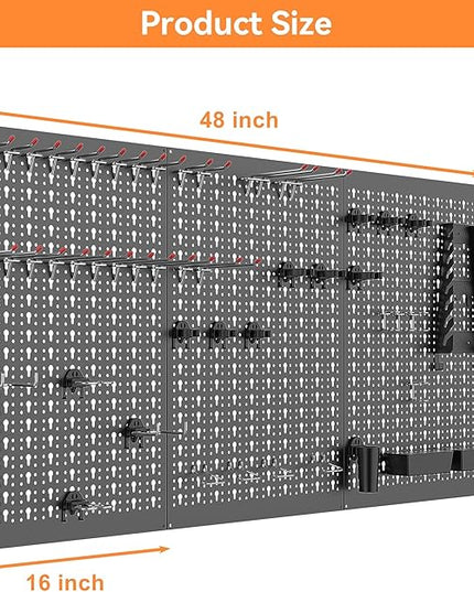 WALMANN Metal Pegboard Wall Tool Organizer Board with Pegboard Hooks, 24x48 in Tools Organizer Pegboard for Garage, Workbench, Peg Boards, Tool Storage Board with Hooks(Black)