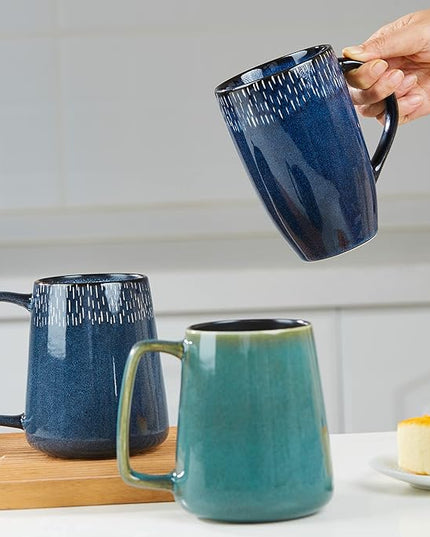 HYTYSKAR Large Ceramics Coffee Mugs, 24 OZ Large Handle Coffee Mugs, Extra Large Tea and Coffee Cup for Office and Home, Microwave and Dishwasher Safe (24 OZ Blue)